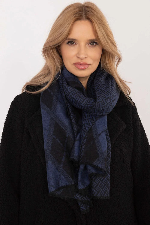 Foulard élégant en viscose motif géométrique losangé bleu marine et noir, large, doux, pour femmes