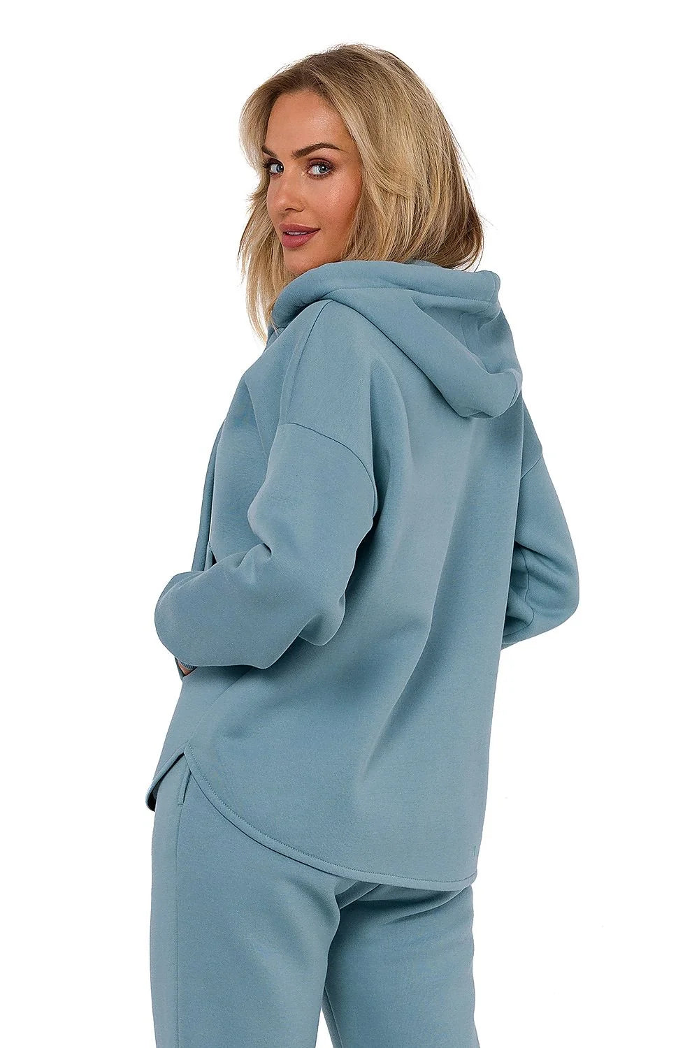 Sweatshirt Moe pour femmes en maille bleu-gris doux fermeture éclair poches kangourou capuche manches longues