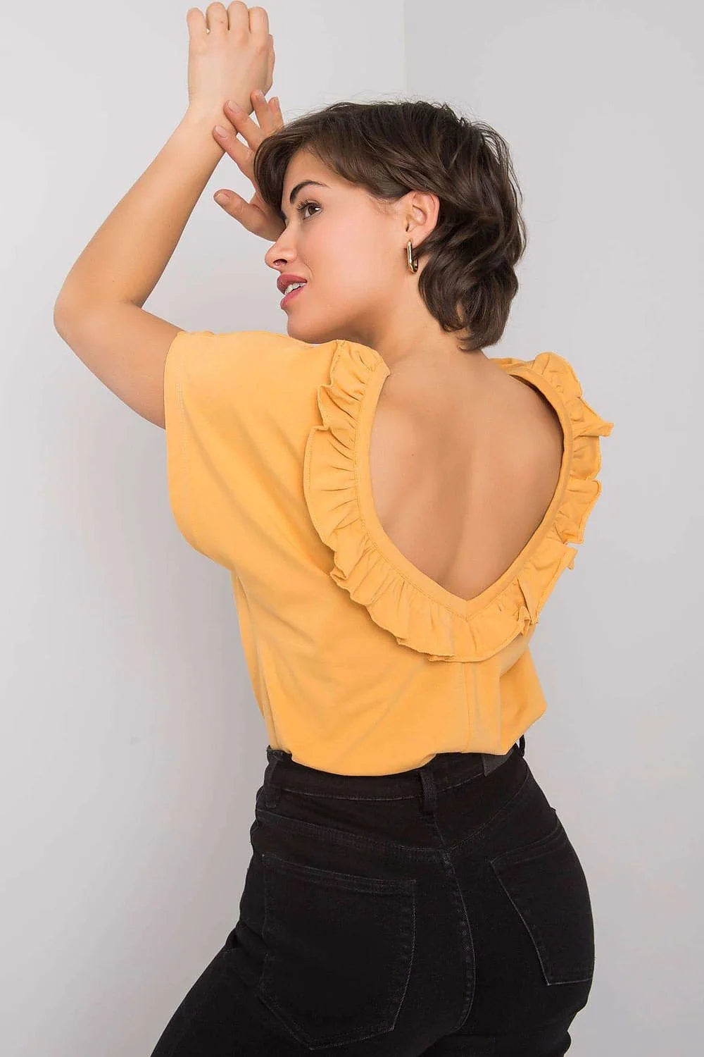 Chemisier élégant pour femme en coton 95% lycra 5% coupe ample manches courtes beige pâle sans motifs