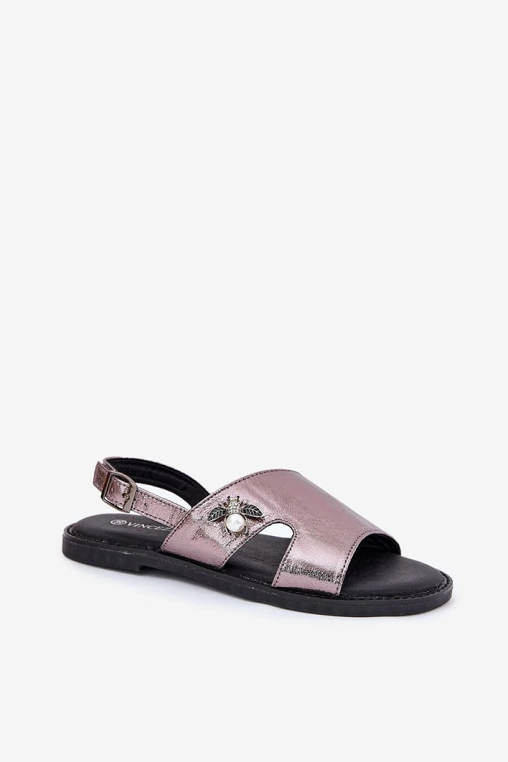 Sandales Vinceza style métallisé bronze détails feuilles perles bride ajustable semelle épaisse confort femmes