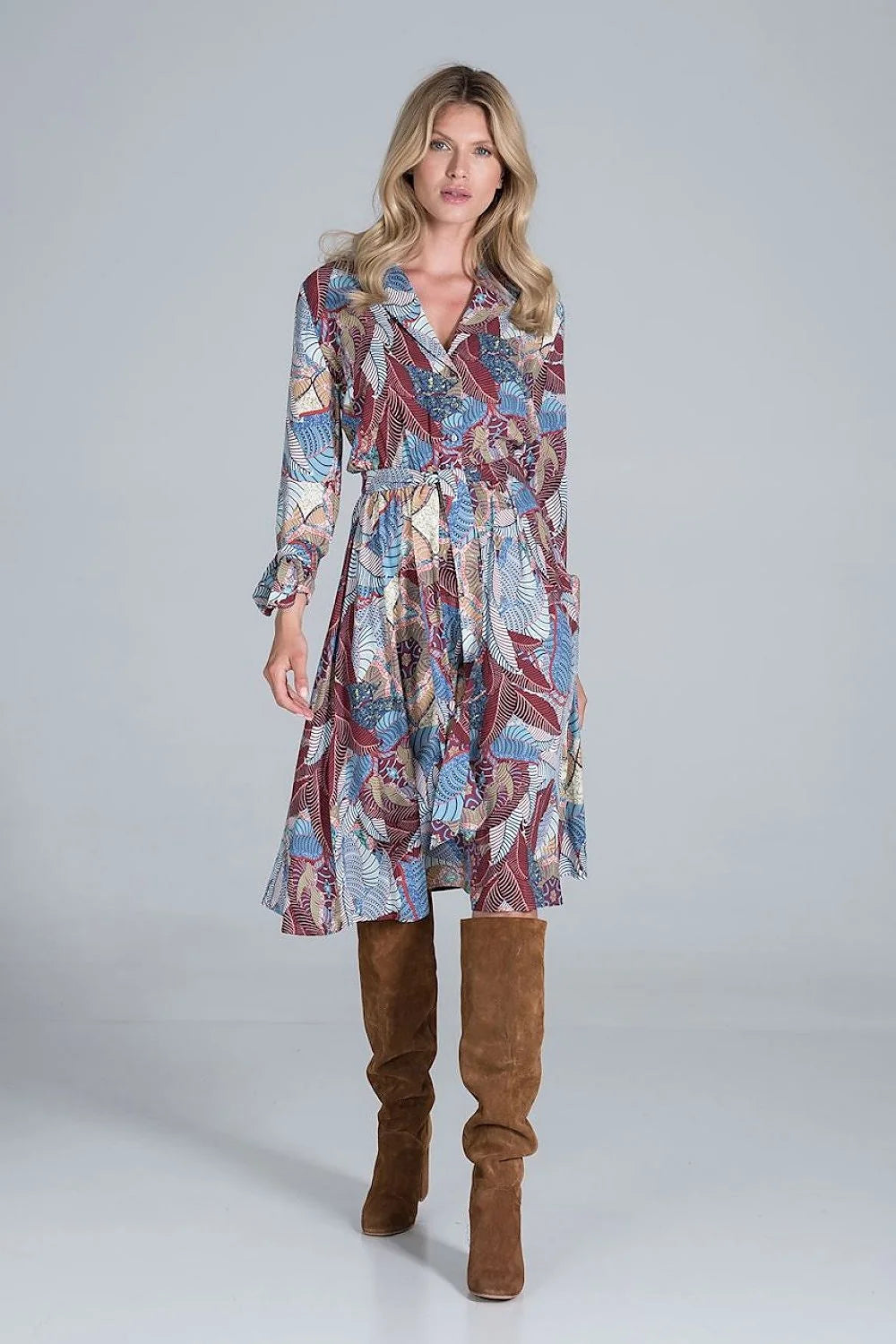 Robe chemise viscose décontractée à carreaux manches longues ceinture ajustable élégante pour femme automne