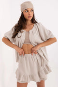 Ensemble Och Bella pour femme : Crop top, cardigan et jupe en mousseline de coton naturel, style décontracté et élégant, idéal pour l'été