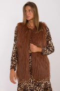 Gilet en fausse fourrure couleur brun rouille style casual sans manches polyester sans capuche ni doublure femme