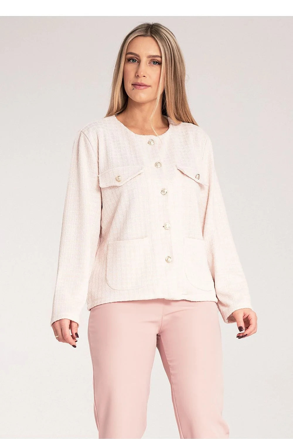Blazer femme style Chanel tissu texturé coton 55 polyester 45 taille ajustable blazer femelle occasionnels semi-formelles