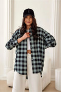 chemise surchemise femme oversize grands carreaux buffalo noir vert sauge flanelle épaisse manches longues boutonnée col classique dos allongé