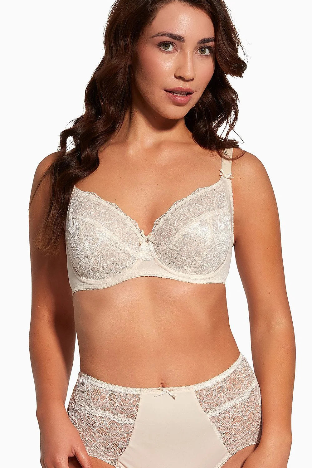 Ensemble de lingerie féminine Soft Bella Misteria en dentelle floral ivoire, soutien-gorge balconnet, culotte haute, microfibre confortable, lingerie élégante pour tous les jours et soirées