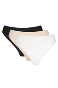 pack trois strings sans couture taille basse bikini échancré noir beige blanc tissu extensible invisible confort coton
