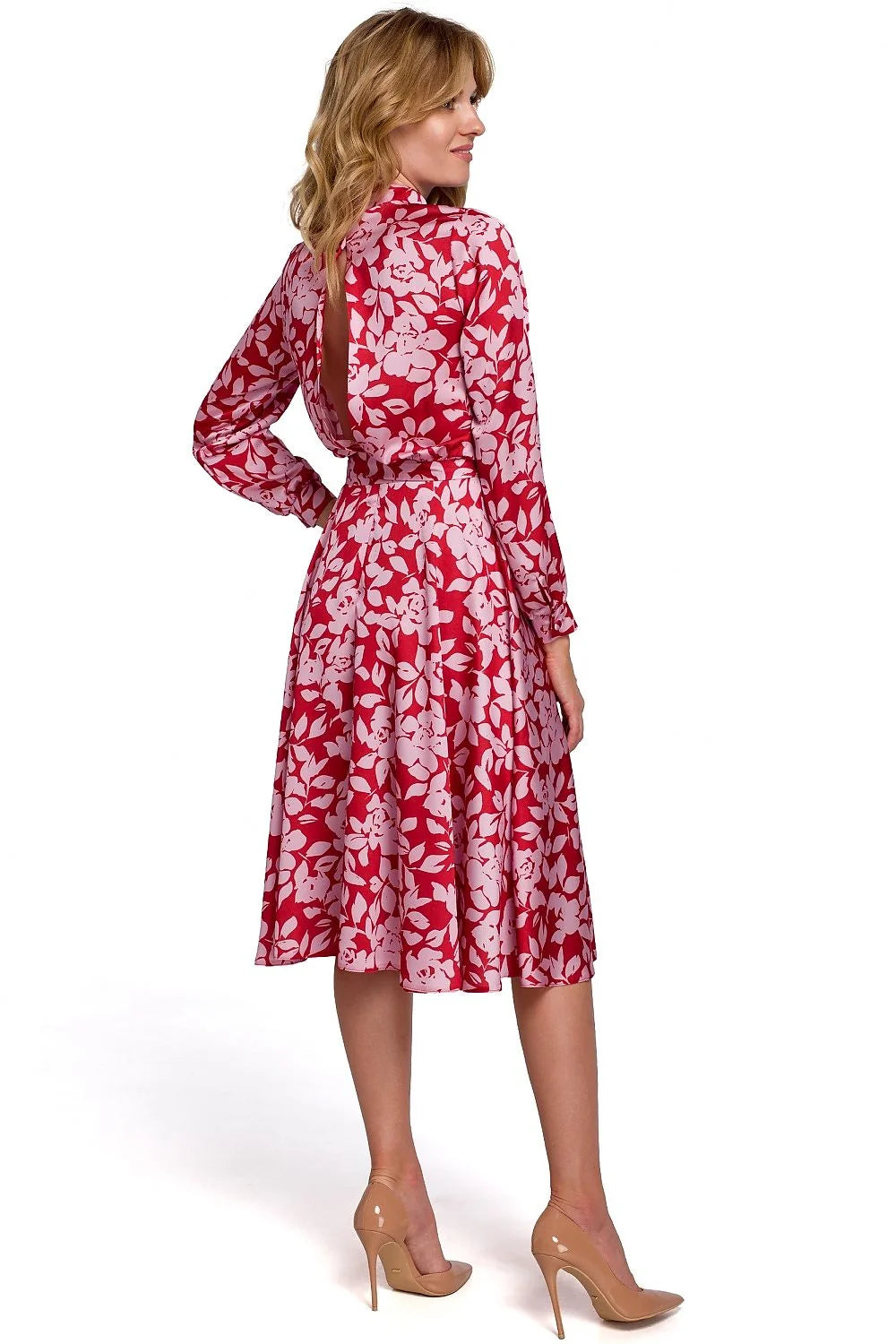 Robe femme polyester romantique coupe évasée col montant élégante florale contrastée idéale toutes occasions