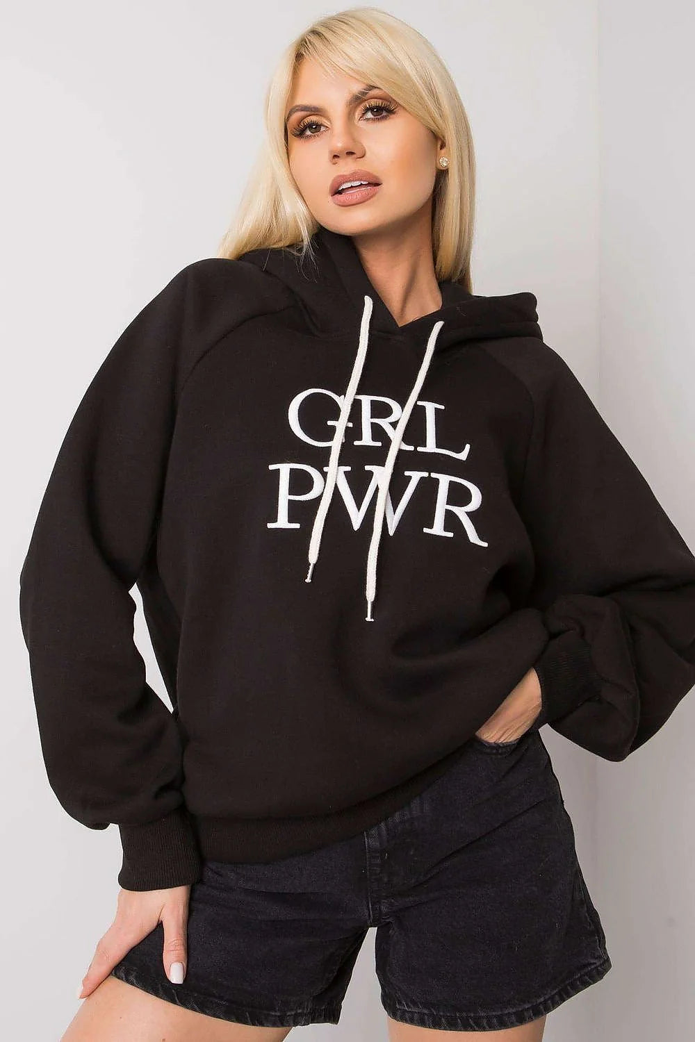 Sweatshirt femme oversize coton polyester bleu vif urbain moderne confortable manches longues GRL PWR
