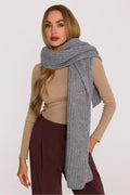 écharpe femme hiver longue large grosse côtelée tricotée moelleuse chaude enveloppante gris perle acrylique nylon 170cm 45cm