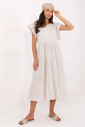 Robe longue Och Bella pour femme, robe ample en coton, style romantique, couleur ivoire, manches courtes à volants, lacing dos, été, occasion décontractée