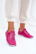 Chaussures basses pour femmes style casual fuchsia perforées tige basse col rembourré semelle caoutchouc laces blanches