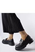 mocassins femme cuir noir semelle épaisse crantée plateforme style urbain contemporain bride galon métallisé confort rembourrée coutures soignées élégante