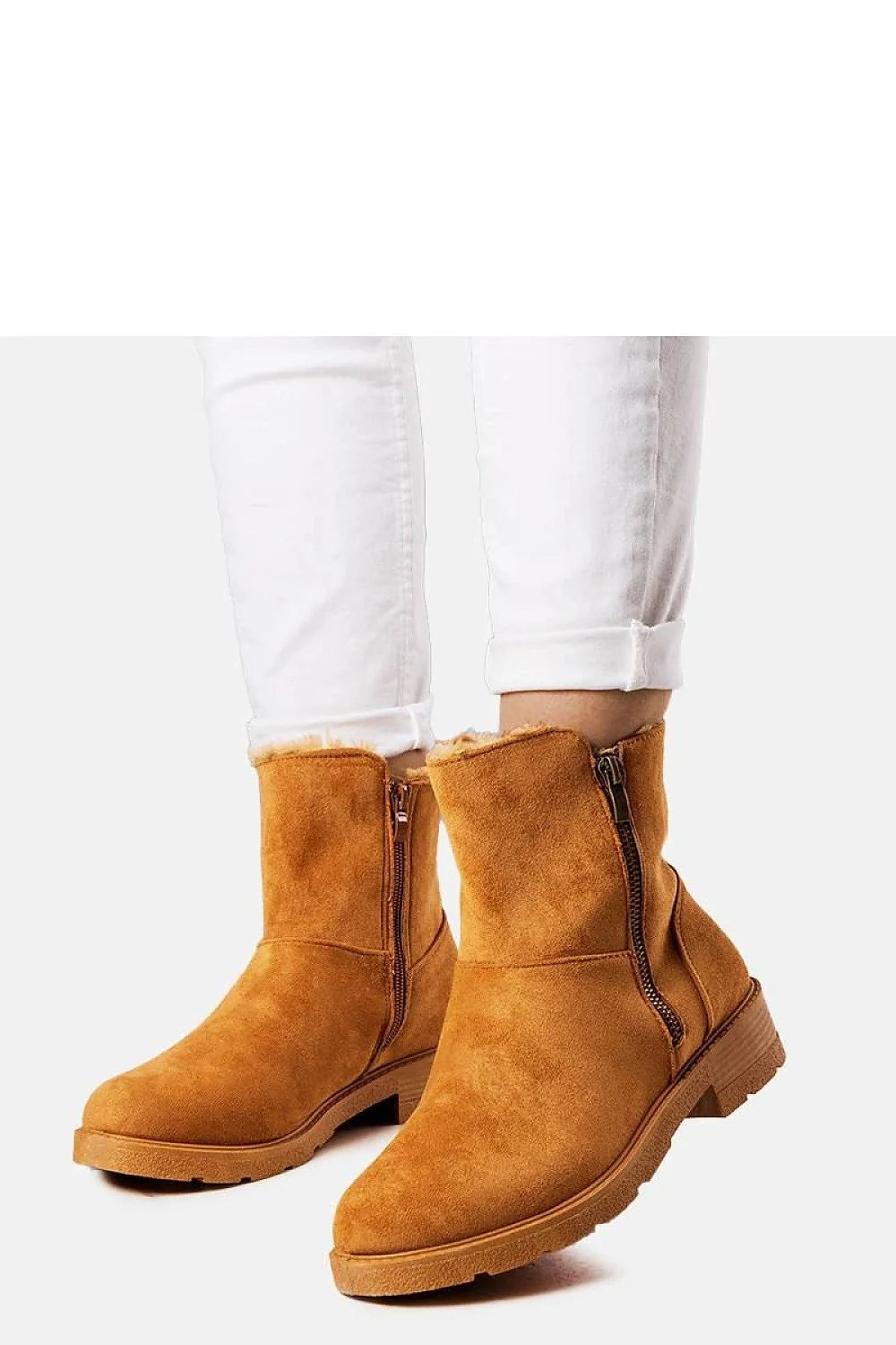 Bottes Solea style décontracté modernes couleur camel cuir écologique doublure fourrure mid-calf femmes automne hiver