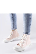 Baskets montantes pour femmes design moderne style urbain couleur rose pâle tissu caoutchouc lacets blancs ventilation confortable