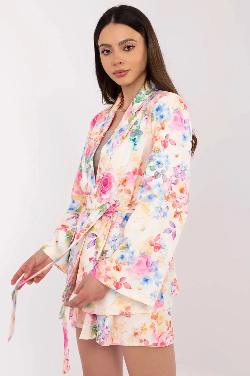 Ensemble féminin Italy Moda blazer short floral motif floral estival élégant coton polyester taille ajustable