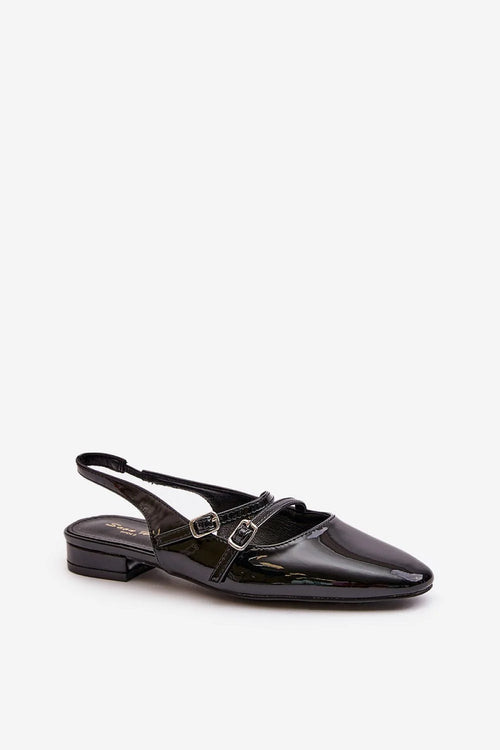 Ballerines pour femmes élégantes en cuir artificiel style moderne design pointu talon plat bride ajustable noir