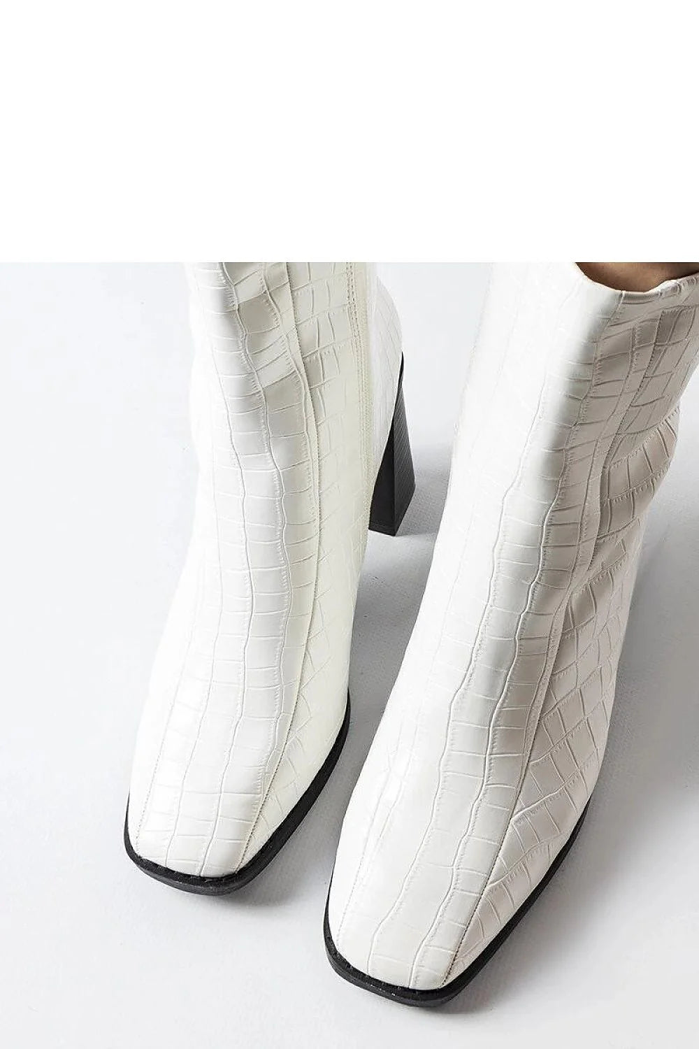 Bottines blanches imitation crocodile Belluci talon épais cheville hauteur féminine style moderne élégant polyvalent hiver été occasion