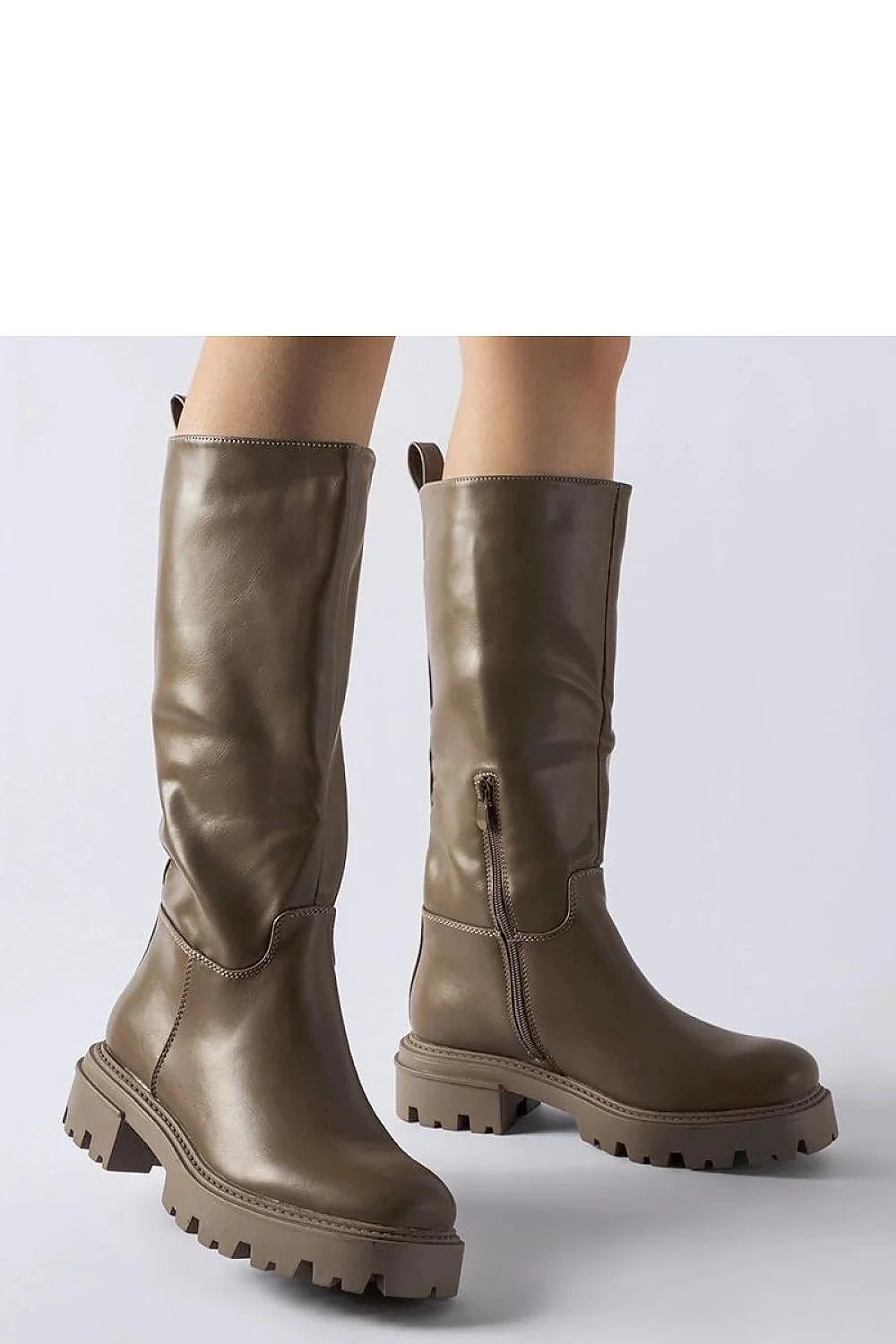 cuissardes taupe synthétique femmes montantes semelle crantée antidérapante talon bloc bas bout rond zip latéral tirette arrière confort élégantes