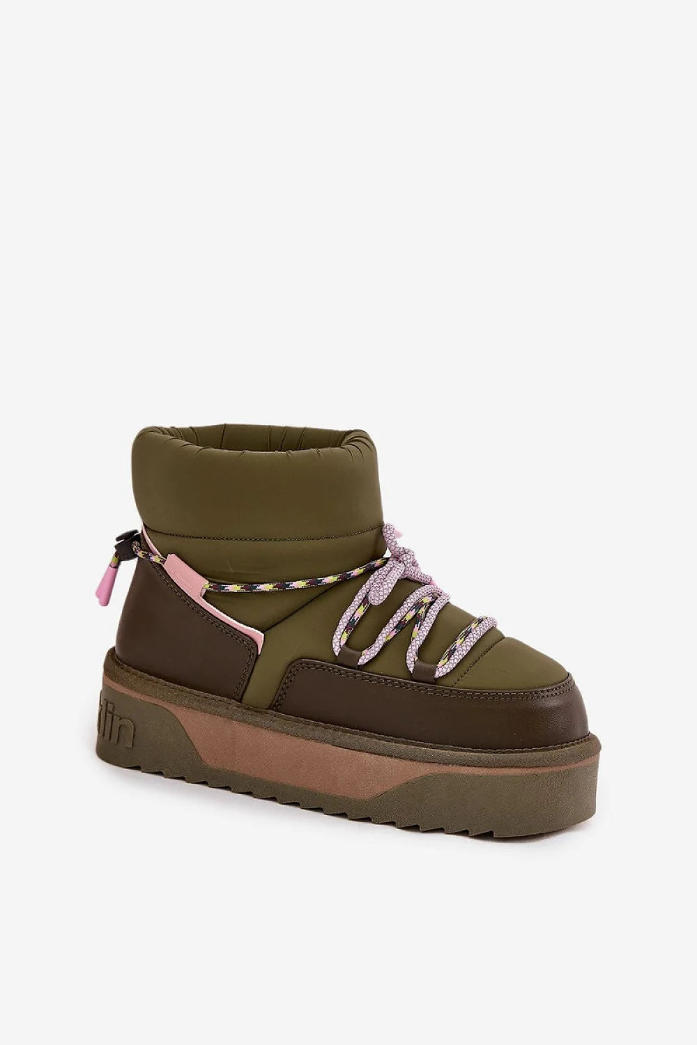 bottes neige femme montantes plateforme épaisse semelle crantée empeigne rembourrée similicuir nylon imperméables doublure fourrure douce lacets multicolores