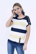 Chemisier femme viscose polyester rayures élégance décontractée manches courtes confort moderne style chic
