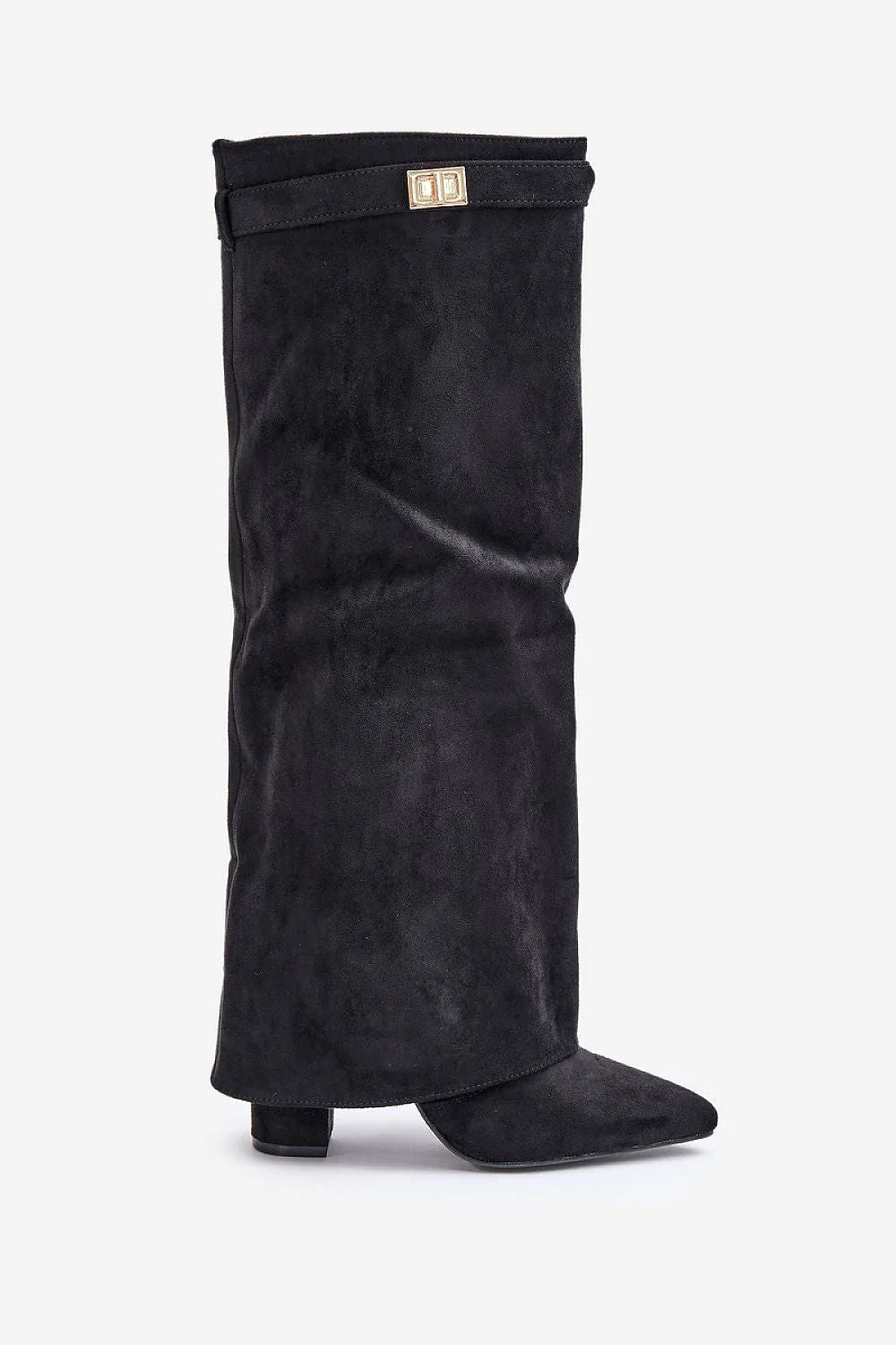 Bottines élégantes pour femmes en cuir suédé noir talon colonne fermure éclair fourrure synthétique