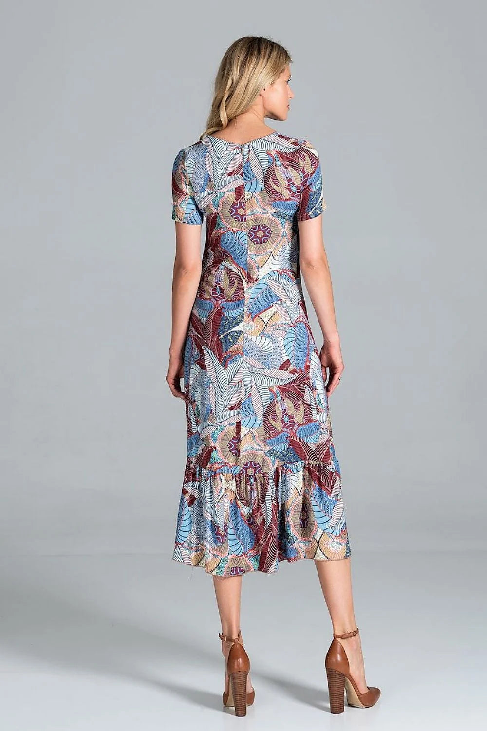 robe jour élégante colorée viscose fluide midi manches courtes encolureV taille marquée bas volanté imprimée multicolore bohème chic