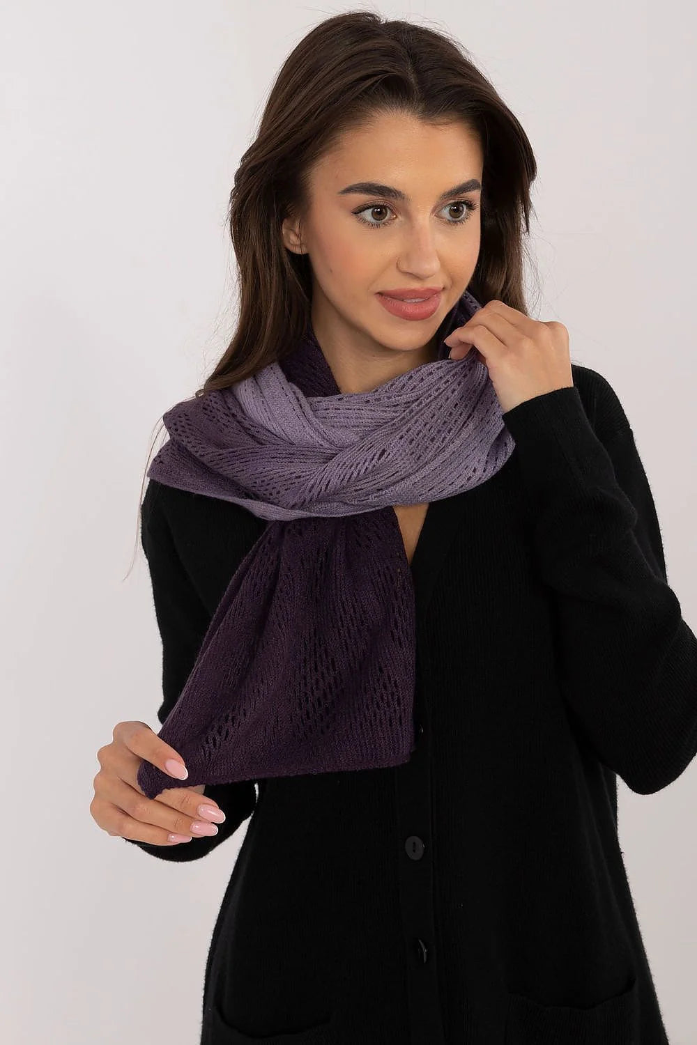 écharpe longue ajourée coton laine dégradé violet lilas bicolore tricot maille respirante légère isolante finition douce tombé fluide
