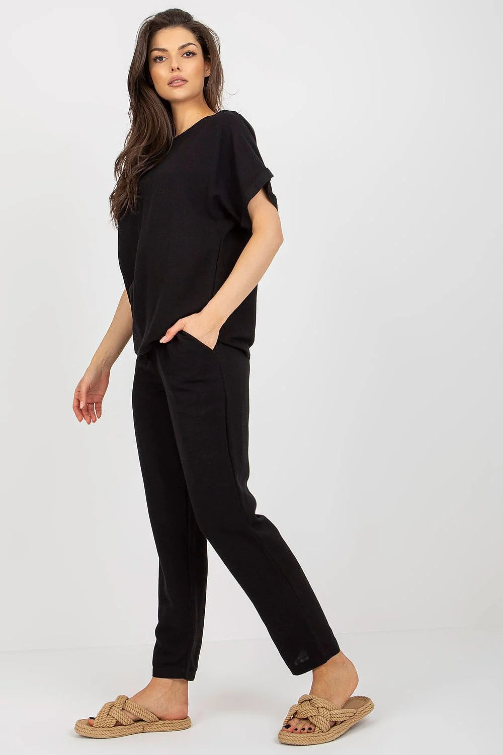 Ensemble Rue Paris style moderne minimaliste casual chic noir femme mélange coton len viscose été occasion ville détente