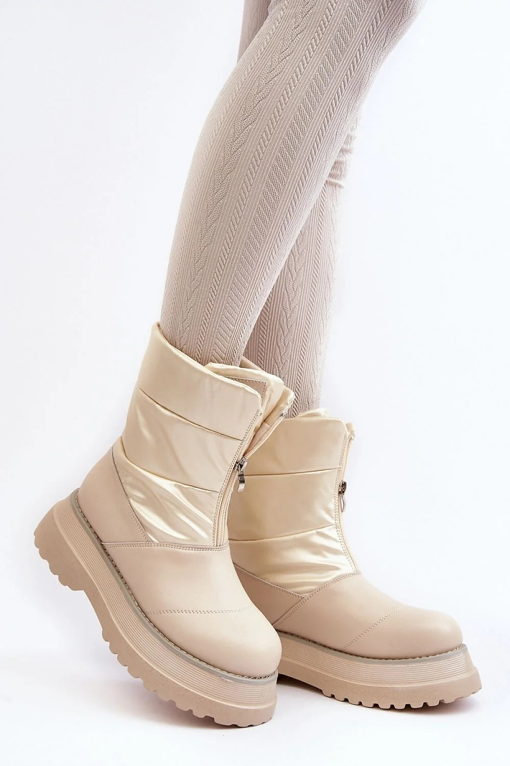 Bottes de neige Step in style en cuir écologique et textile, design moderne fonctionnel, couleur beige, femmes, confort et style