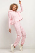 ensemble coordonné sweatshirt capuche court oversize jogger élastique chevilles resserrées coupe ajustée coton polyester molleton doux OEKO TEX rose minimaliste
