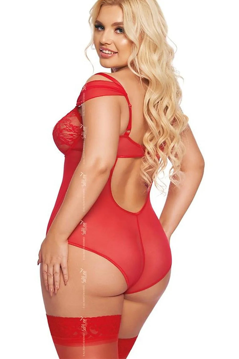 Body dentelle rouge floral Soft Line Collection lingerie femme sexy élégant ajusté bretelles épaules détails transparents soutien-gorge armatures occasion spéciale