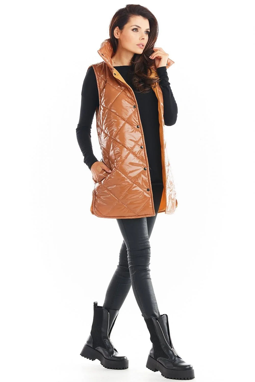 Veste sans manches noire matelassée brillante moderne femmes automne hiver confort mode tendance