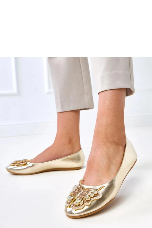 ballerines femme plates dorées métallisé similicuir bout rond semelle gomme coupe basse talon plat confortable papillon zircone brodé perles strass