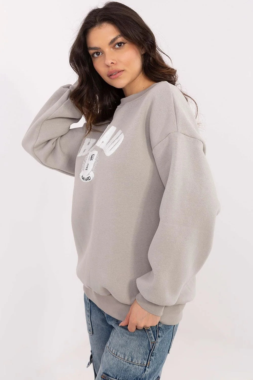 Sweatshirt Femme Universitaire HARVARD Blanc Gris Clair Coton Polyester Confort Style Sportif Manches Longues Col Rond Durable Polyvalent