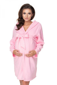 Peignoir maternité polaire style élégant rose pastel confort ceinture ajustable manches longues femmes enceintes