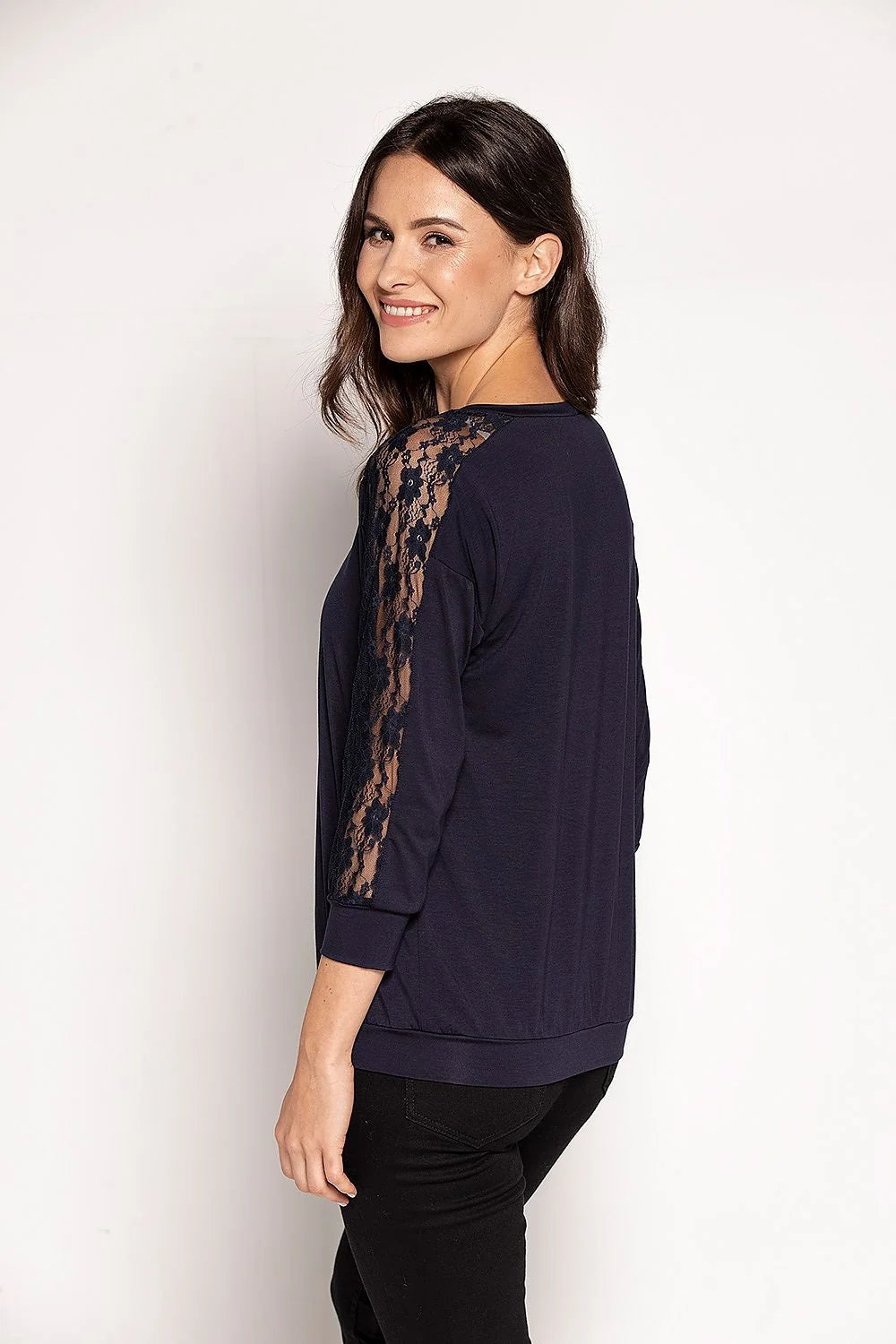 Chemisier ample viscose élasthanne bleu marine dentelle élégant confortable printemps été femme moderne
