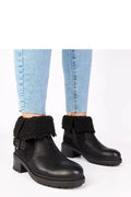 bottines femme cheville noir cuir synthétique col retroussable fourrure sherpa bout rond semelle crantée antidérapante talon bloc moyen zippée confortable