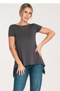 Chemisier pour femme en viscose 95% elasthanne 5% coupe évasée manches courtes encolure bateau gris charbon