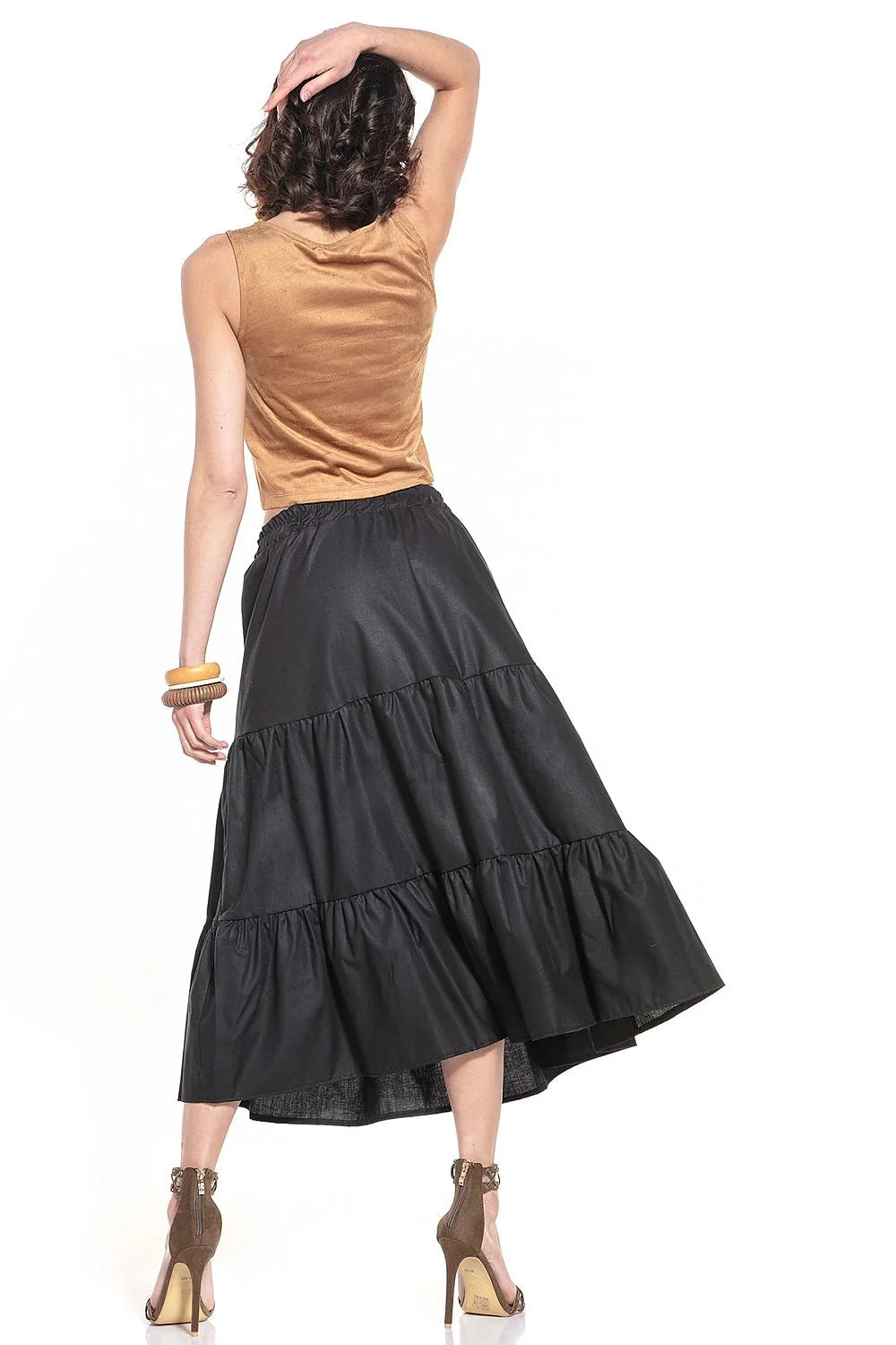 Jupe longue bohème chic en coton aéré avec volants multiples pour femme élégante et moderne