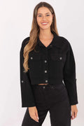 surchemise courte femme shacket boxy col chemise coton épaisse denim noir mat fermeture boutonnée poches poitrine rabat cropped