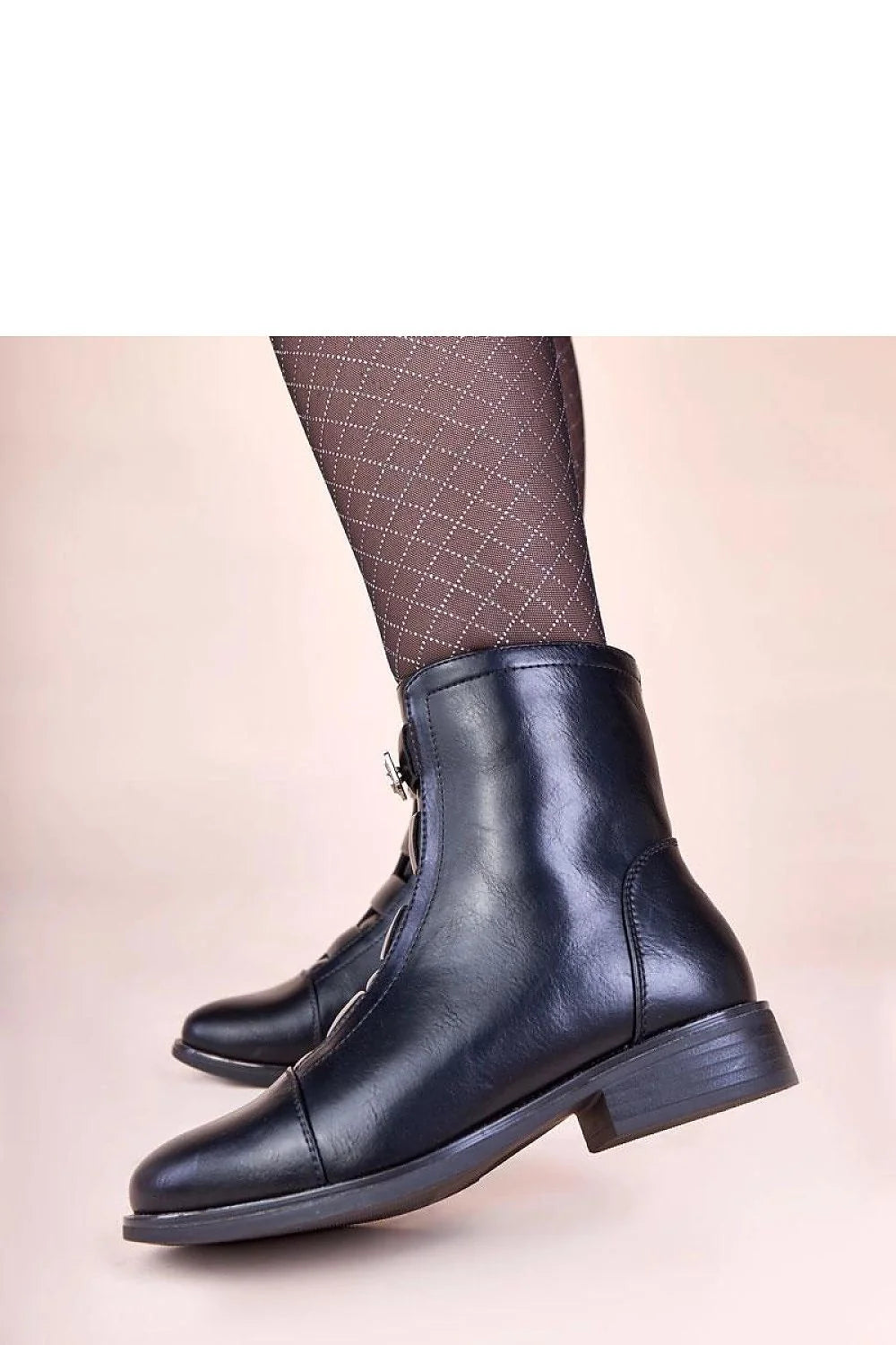 bottines femme noir similicuir tige mi cheville bout rond talon bloc bas 3cm brides boucle métallique