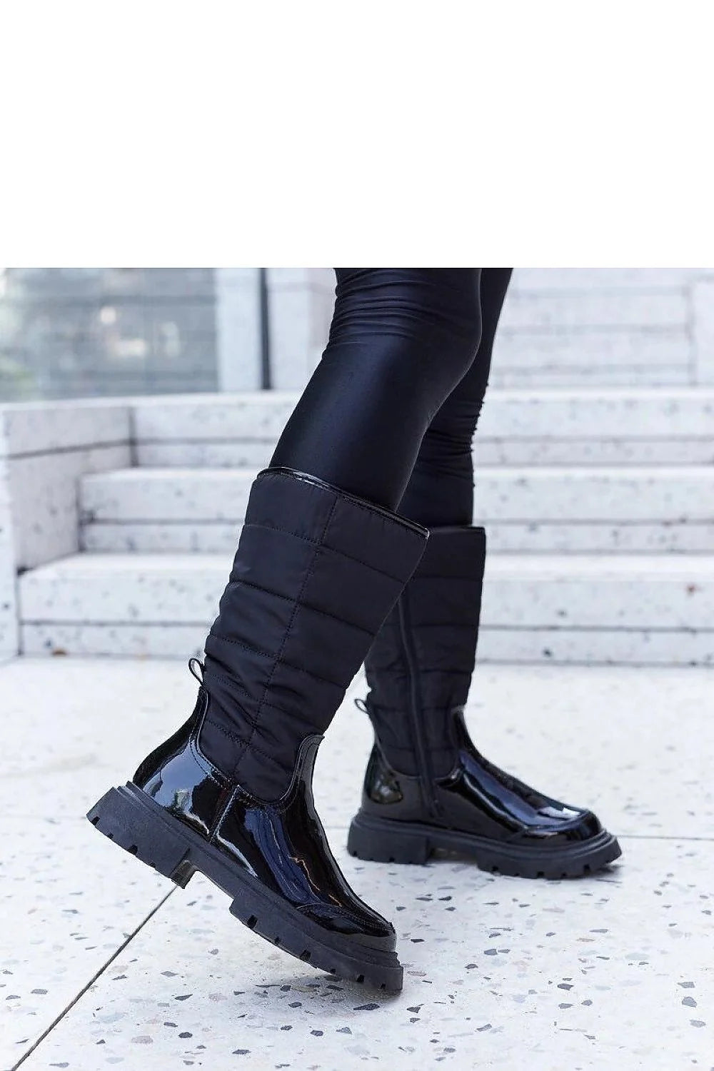 Bottes cuissardes noires cuir verni chic semelle épaisse élégantes confort hiver urbain femmes