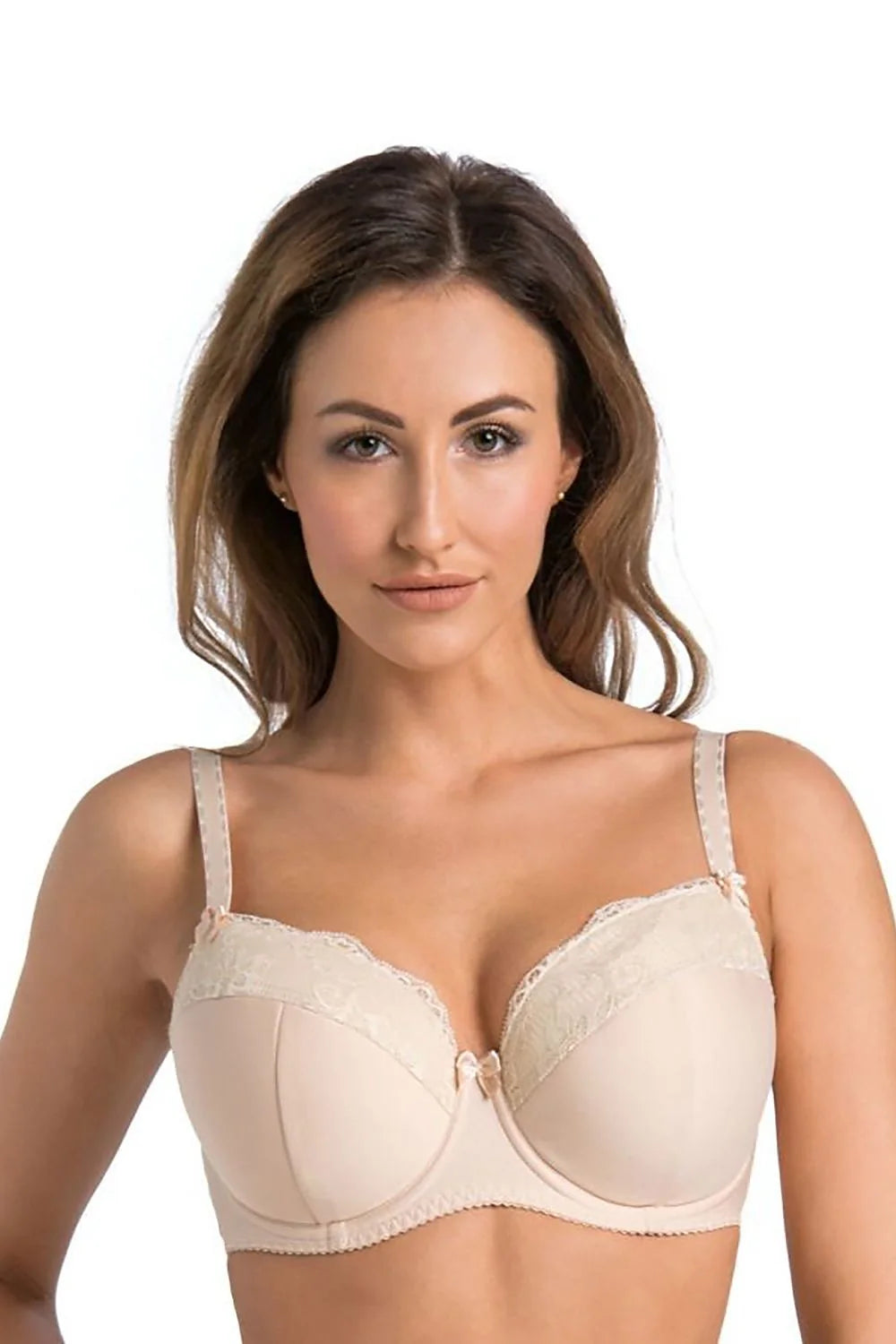 Soutien-gorge rembourré beige dentelle rose bonnets armés bretelles ajustables nœud中央 femme lingerie confort esthétique日常 spécial occasion