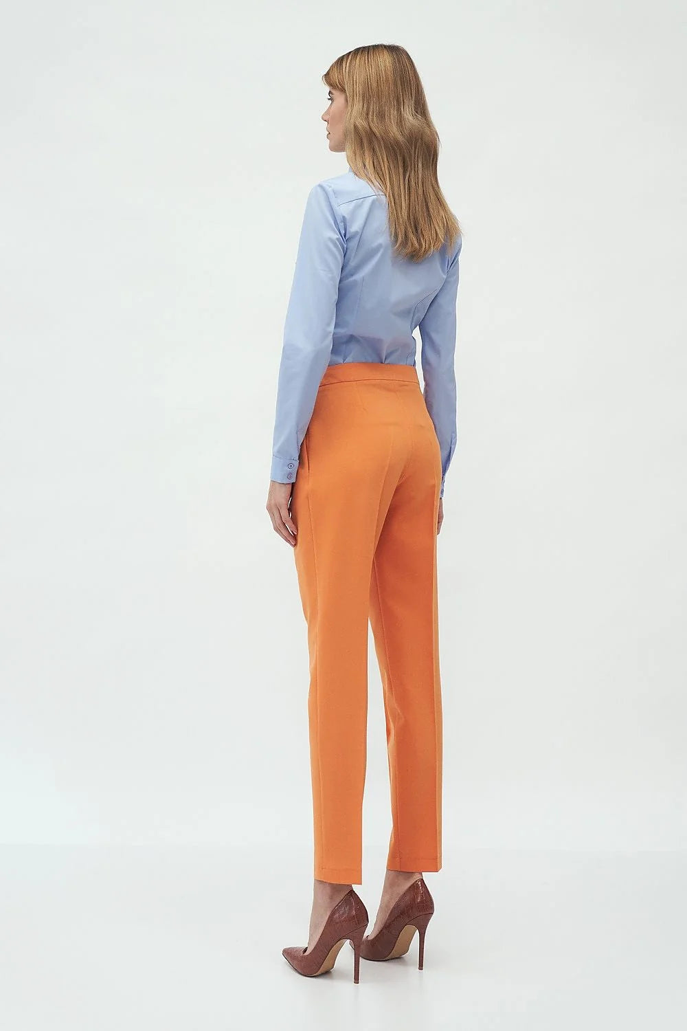 Pantalon femme en coton polyester orange taille haute chic moderne pour bureau et sorties