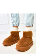 bottines courtes fourrées femme suédine cognac bout rond tige rembourrée cheville semelle plateforme crantée caoutchouc confortable chaude hivernale urbaine
