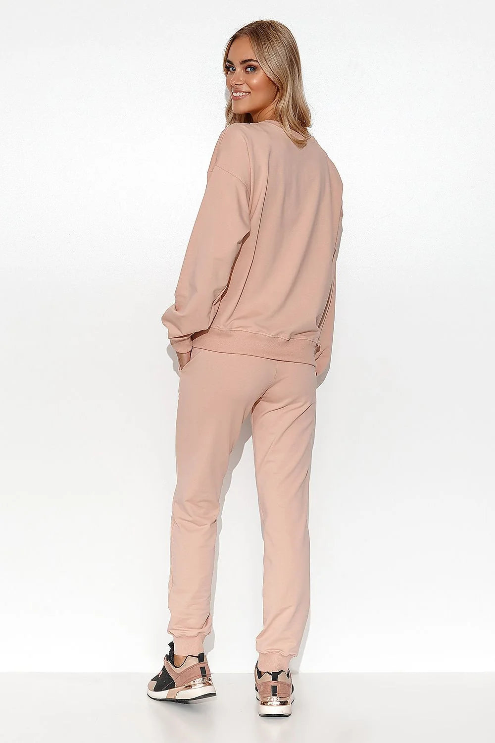 Ensemble Makadamia pour femme sweat-shirt et pantalon jogger couleur rose pêche matière douce style sportif décontracté