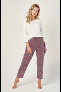Pyjama pour femme en coton 100% décontracté manches longues encolure ronde boutons Floral Pantalon long