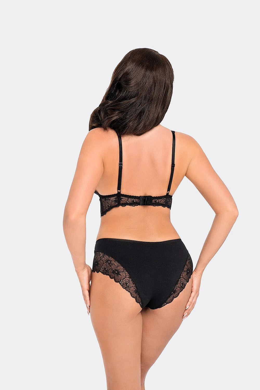 Ensemble lingerie féminine Bralette sans armatures dentelle florale noire Culotte classique taille mi-hautedentelle noire BBL 194 Babell
