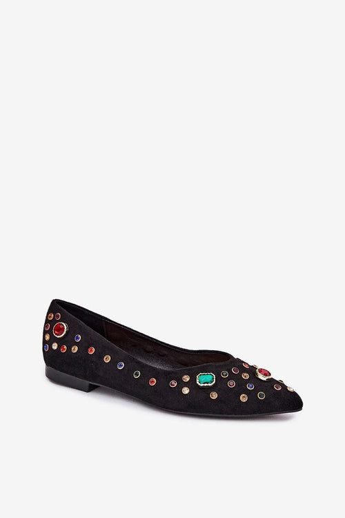 Ballerines élégantes pour femmes en suédine écologique, ornées de strass multicolores, style pointu, occasion formelle et quotidienne